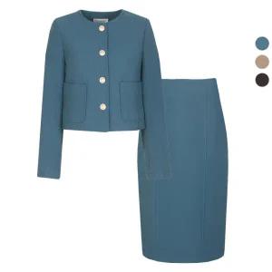 [비비드 시크릿가너]SET 여성 겨울 싱글 누빔안감 정장자켓+스커트 세트