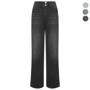 투버튼 히든 밴딩 워싱 일자 데님 팬츠