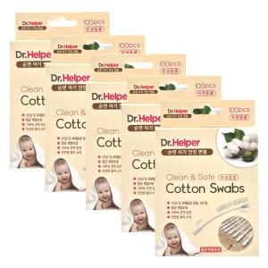 닥터헬퍼 순면 멸균 개별포장 어린이 유아면봉 100개입, 5개