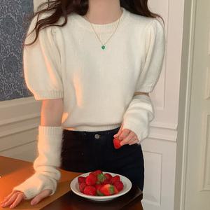 [핸드워머/가성비템] 스노우 앙고라 퍼프 라운드 반팔 니트 워머 세트 5color // 세트&단독착용 활용도 가성비 갑 여리무드 퍼프 소재 (HJ-4011)