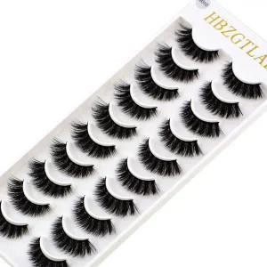 인조 속눈썹 부분 연장모 수제 3D 밍크 짧은 속눈썹, 크로스 지저분한 고밀도 천연 무대 메이크업, 10 쌍,