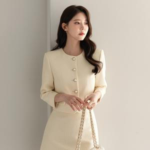 [시크라인] (~XL까지) 에이렌 펄버튼 노카라 트위드 자켓 봄 가을 오피스룩 하객룩 데이트룩 모임룩 미시룩 빅사이즈