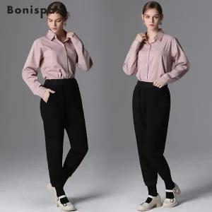 [(Bonispax)] 허리 시보리 우븐 배색 저지 본딩 바지 (택가격 99000원)