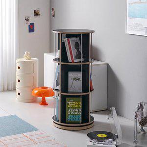 [비앙스] VONI 자작원목 HPL 원형 회전책장 3단 블랙