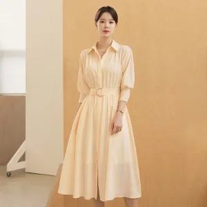 [시크라인] (~XXL까지) 이드닌 카라 셔츠 플레어 벨트 원피스 투웨이 봄 오피스 하객룩 데이트 모임 미시 빅사이즈