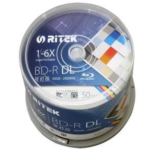 Ritek 50 팩/한 상자 A+ 품질 빈 흰색 표면 인쇄 가능 Blu Ray DL 1-6x 듀얼 레이어 BD 디스크 스핀들