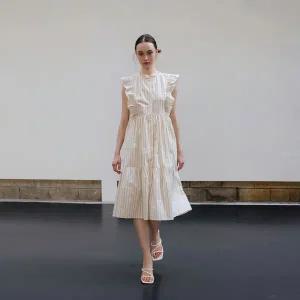 [롯데백화점]유니스 스트라이프 러플 티어드 드레스_YN25DR260ST