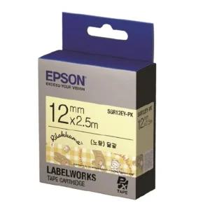 EPSON 라벨 프린터 리본 리락쿠마 SGR12EY 노랑 흑문자/테이프 라벨링 출력 스티커 라벨기 프린팅 카트리지