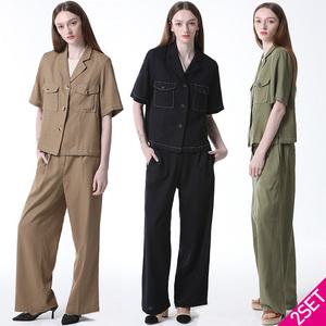 2SET [홈쇼핑방송/르오트(LeOT)] 프렌치 린넨블렌디드 셋업 2종세트(자켓+팬츠)-사이즈 55~88까지