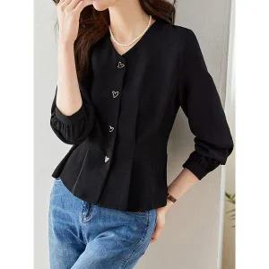 [하프클럽/]하트 블랙 페플럼 블라우스_BJ1BL005