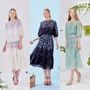 (ANNA SUI) 코튼 플라워 셋업 3종(블라우스+스커트+이너)