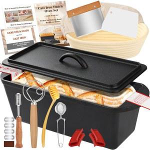 온애이 굽는 직사각형 주철 더치 오븐 뚜껑 손잡이가 있는 사워도우 홈메이드 케이크 미트로프용 가열 굽기 2QT