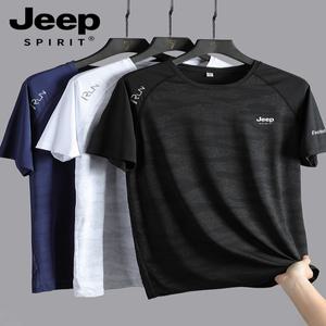 JEEP 여름 반팔 남성용 시원하고 얇은 스포츠 속건 라운드넥 티셔츠 L-8XL