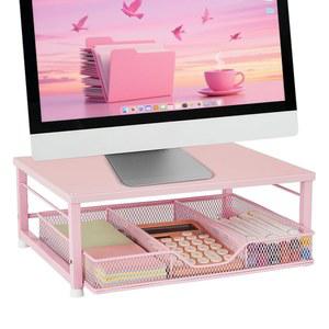 구지 소형 컴퓨터 모니터 스탠드 라이저, 노트북 라이저, 메탈 메시 책상 정리함, 책상 상판 수납 및 서랍이 있는 책상, 노트북, 프린터, 커피 세트 및 사무용품(핑크색)