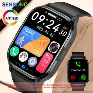 SENBONO 새로운 AMOLED Smartwatch 남성 블루투스 통화 피트니스 트래커 IP67 방수 스마트 시계 남성 여성 IOS 안드로이드