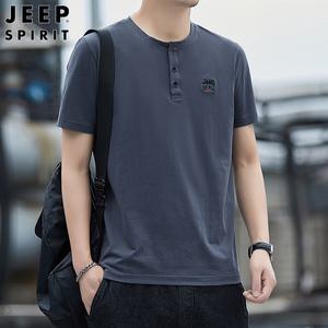 JEEP SPIRIT 라운드넥 반팔 남성 2025년 여름 코튼 자수 로고 캐주얼 티셔츠