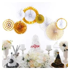 PW 환타스틱 파티 장식팬세트 8개입 골드/기념일/백일/생일/이벤트/학교/장식/졸업/포토존/게시판/꾸미기