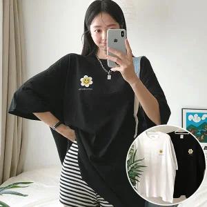 나이스꽃 박스 여성 오버핏 반팔 티셔츠 (2컬러) 박스티 빅사이즈