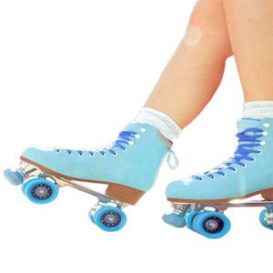 롤러스케이트 가죽 사륜 롤러장 입문용 스케이트 1세트  블루 레이싱휠
