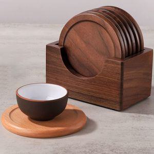 세트 커피잔 티코스터 컵받침 세라믹 월넛 원목 우드 코스터