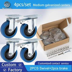 히트 브레이크4인치 100mm 4pcs 세트 중간 의무 파란색 고무 트레드 플라스틱 코어 산업용 휠 회전 및 브레