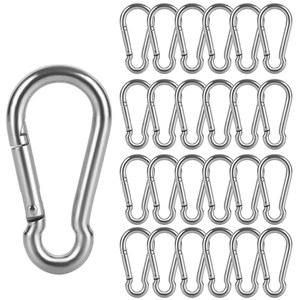 24 PCS M6 x 2-3/8 인치 카라비너 클립 헤비 듀티 스프링 스냅 후크 스테인리스 스틸 미니 키체인 캠핑 하이킹 낚시견 목줄 열쇠, 실버