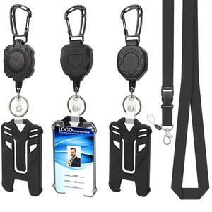 신분증 배지 홀더가 있는 3팩 분리형 랜야드 리트랙터블 클립 헤비 듀티 릴 사무실 학교 여행 일상 생활을 위한 키체인 카라비너 전술 홀더