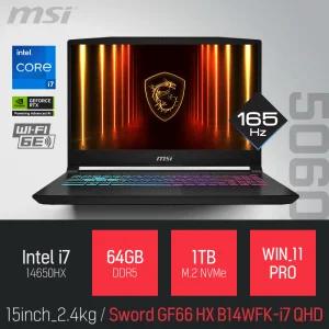 ⓒ MSI 소드 GF66 HX B14WFK-i7 QHD 64GB 1TB WIN11 / 15인치 사무 고성능 게임 포토샵 캐드 AI 노트북