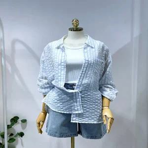 올리브데올리브 (OW5MB651) 시스루 시어서커 스트라이프 셔츠