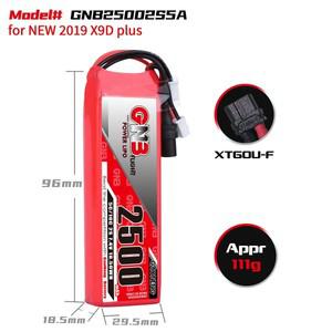 Frsky Taranis X9D Plus 송신기 리모컨 배터리 5C/10C 7.4V 용 업그레이드 된 GNB 2S 2500MAH Lipo