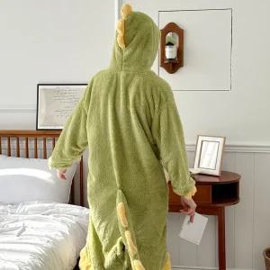 공룡 로브 극세사 코스튬 수면잠옷 긴팔 원피스 가운 여성 기모 파자마 겨울 파티