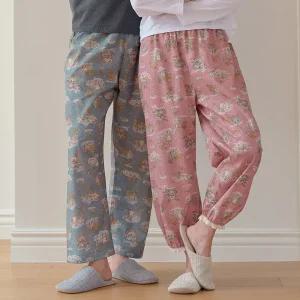 MANUA 남성 여성 커플 순면 개버딘 9부 파자마 잠옷바지