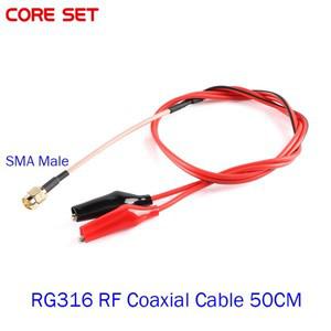 1PC RG316 RF 동축 케이블 SMA 수 플러그-듀얼 악어 클립 50ohm 빨간색 및 검정색 테스터 리드 와이어 50cm