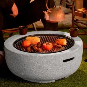 안전한 불멍 스톤 화로대 타원형 캠핑 불멍 화롯대 실내 야외 바베큐 그릴 스토브