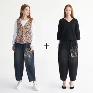 [라라쎄] 25FW 벌룬 데님 밴딩 팬츠 2종