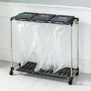 재활용 분리수거함 3단/가정용 스탠드 분리수거대 대용량 쓰레기통 휴지통 비닐 종이 플라스틱 캔 배출