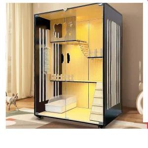 고양이케이지 바퀴 달린 실내 원목 캣타워 빌라 둥지 90x60x120cm