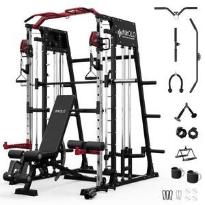 케이블 크로스오버 시스템, 가정용 체육관, 파워 랙 및 패키지용 다기능 파워 케이지 스쿼트 랙(REDPL 벤치)을 갖춘 미콜로 M4 및 M4 울트라 스미스 머신