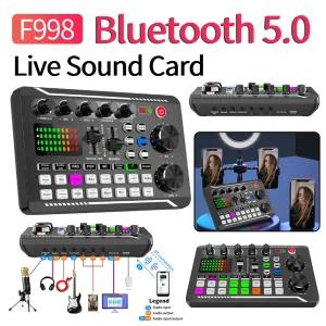 Bluetooth 호환 F998 사운드 카드 PC 라이브 음성 믹스 콘솔 앰프 믹서