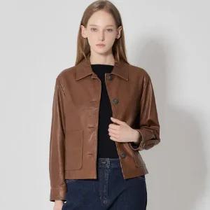 [르오트]  천연양가죽100 스탠카라 레더 자켓