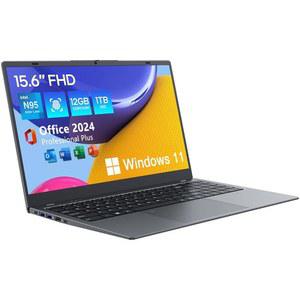 에코히어로 윈도우 11 노트북 컴퓨터, 12GB DDR5/1TB SSD, N95 쿼드코어, MS Office 2024, 15.6인치 1920x1080 FHD 디스플레이, 듀얼 밴드 WiFi, BT5.0, 지문 잠금 해제/물리적 카메라 스위치(그레이)