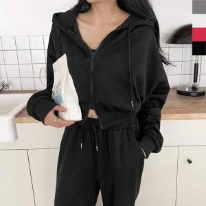 후드일체형 일상 운동 여자 크롭집업 10대 홈트레이닝