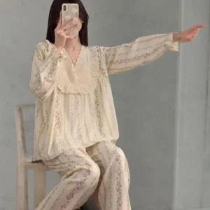 [다잇템]여성 문양 롱슬리브 레이스 티셔츠 긴바지 세트