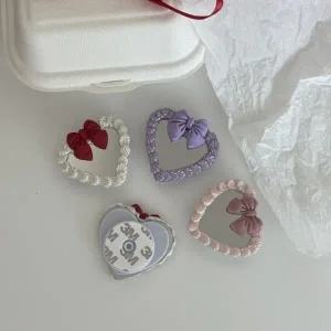 폰케이스 하트거울귀여운폼폼거울 핸드폰거치대