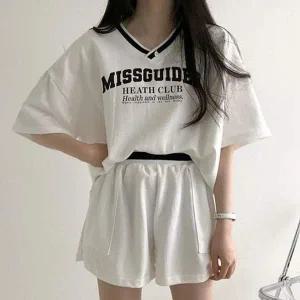 [콩심팥심]브이넥 루즈핏 셋업 테니스 운동복 투피스 데님셋업