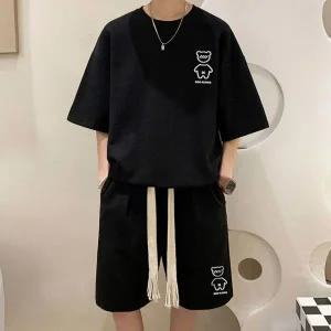 [콩심팥심]남자 쿨링 루즈핏 캐주얼 프린팅 반팔반바지 코디세트