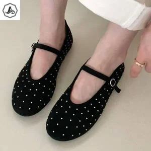 [애슬릿] 메리제인 플랫 슈즈 스웨이드 비즈 땡땡이 여성 캐주얼