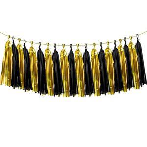 주유 반짝이는 태슬 갈랜드 티슈 페이퍼 태슬 배너 테이블 장식, 생일, 결혼식, 브라이덜 샤워, 학사모, 졸업식, 기념일, 신년 파티 장식, 20팩(블랙 골드)