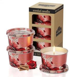 3팩 아로마테라피 캔들 세트 - 여행용 사이즈 샌달우드 & 로즈 향 각각 2.2온스 | 10시간 이상 편안한 장시간 연소 가정용, 선물, 명상 및 크리스마스용 향기로운 소이
