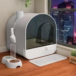 하우스형 대형 고양이 화장실 투명유리 사막화 그레이 배변통 대형고양이화장실 초대형 변기